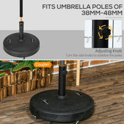 Outsunny Resin Garden Parasol Base with Wheels and Retractable Handles, Round Outdoor Market Umbrella Stand Weight for Poles of Φ38 - Φ48mm, Black Outsunny
