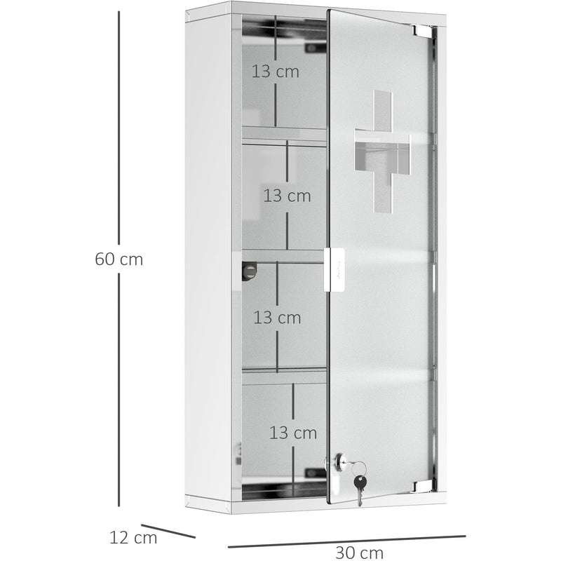 Wall Mounted Medicine Cabinet With Lock 60 x 30 x 12 cm