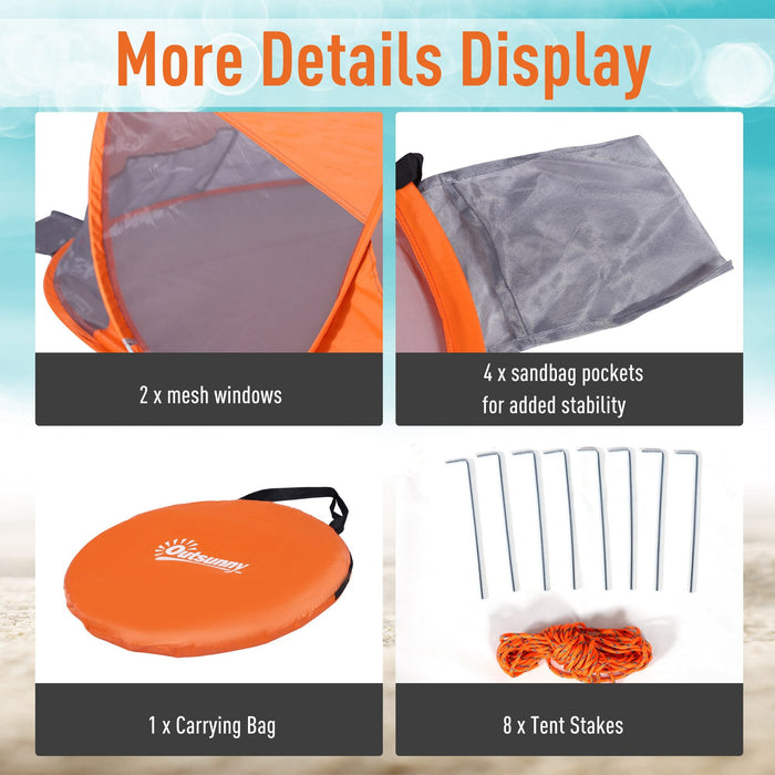 Pop Up Beach Tent for 1-2 Persons with Mesh Windows, Orange