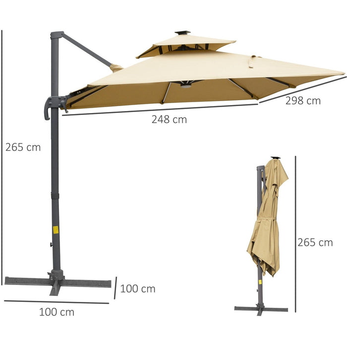 3m Roma Cantilever Parasol With Lights, Tilt, Crank