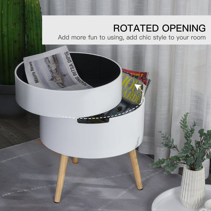 Rotating Side Coffee Table with Detachable Tray, White