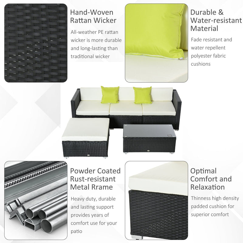 4 Seater Outdoor Rattan Sofa Set with Coffee Table, Cushions
