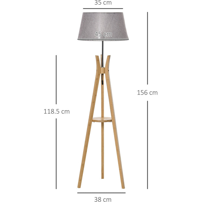 Tripod Floor Lamp With Storage Shelf, 156cm, Grey Shade