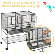 PawHut Double Rolling Metal Bird Cage Parrot Cage with Removable Metal Tray, Storage Shelf, Wood Perch, and Food Container Pawhut