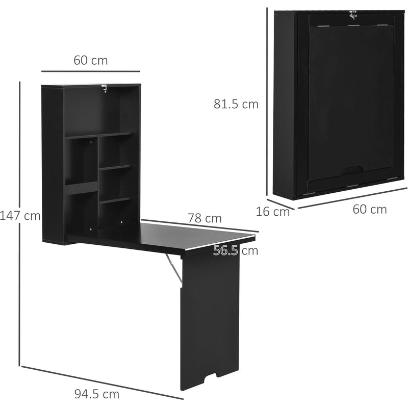 Wall Mounted Folding Table With Chalkboard and Shelf