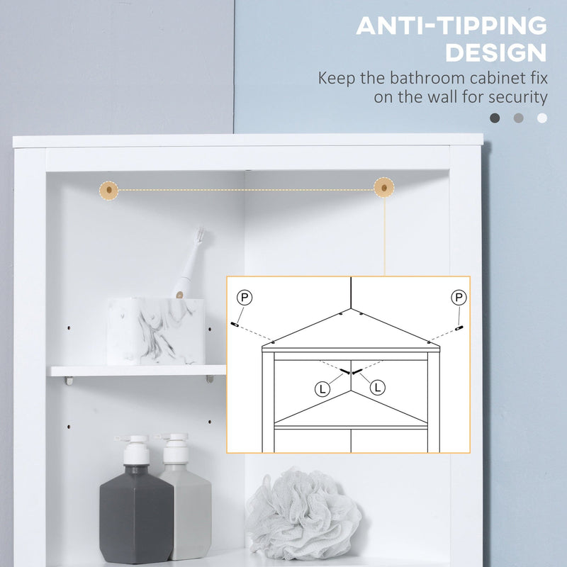 kleankin Triangle Bathroom Cabinet, Corner Bathroom Storage Unit with Cupboard and 3-Tier Shelves, Free Standing, White Kleankin