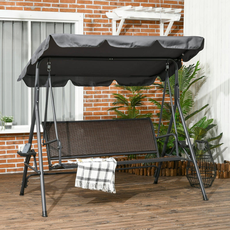 3 Seater Rattan Swing Seat With Canopy Outsunny