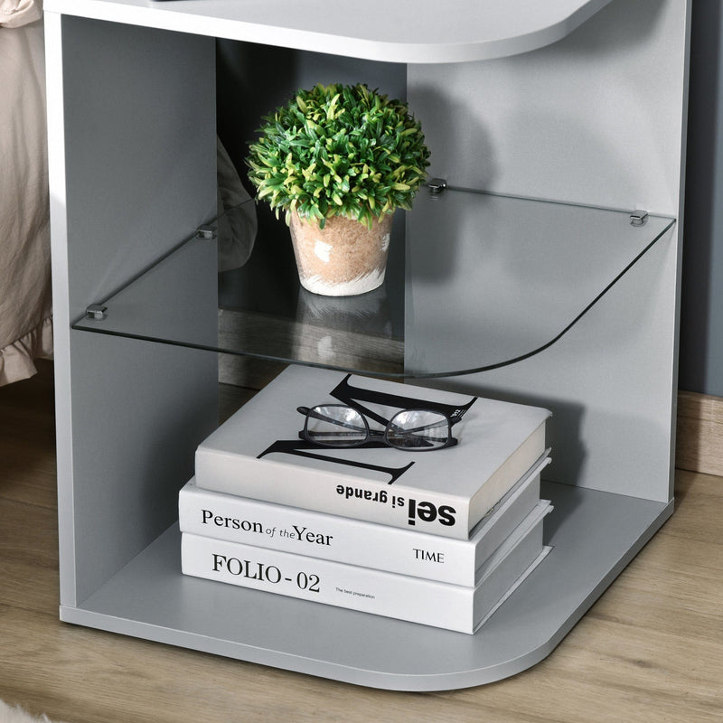 Modern Bedside Table With Glass Shelf
