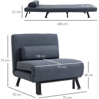 1 Person Futon Sofa Bed, Foldable, Portable Pillow, Grey Homcom