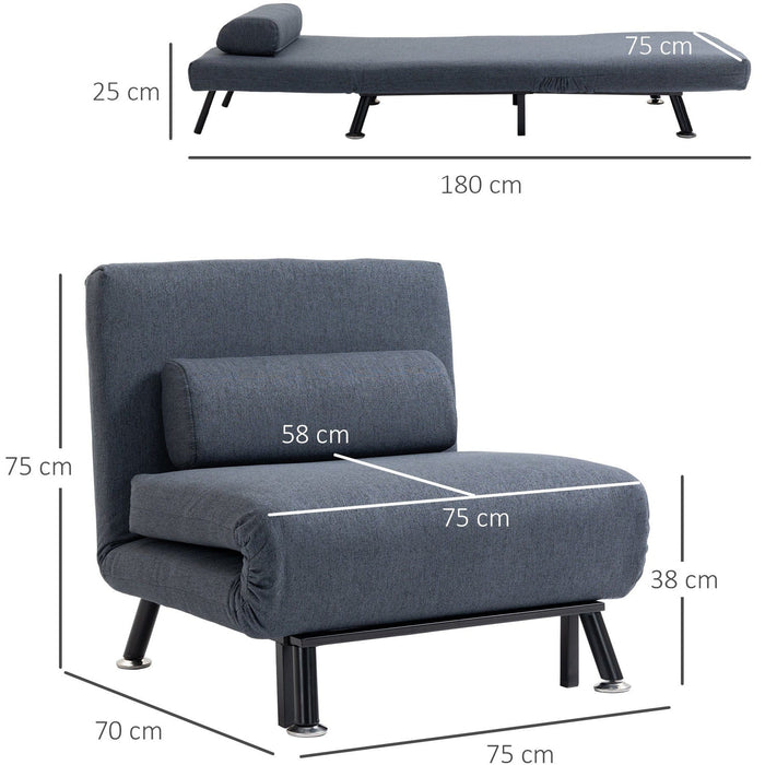 1 Person Futon Sofa Bed, Foldable, Portable Pillow, Grey