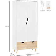 White Wardrobe: 2-Doors, 2 Drawers, Rail & Shelf Homcom