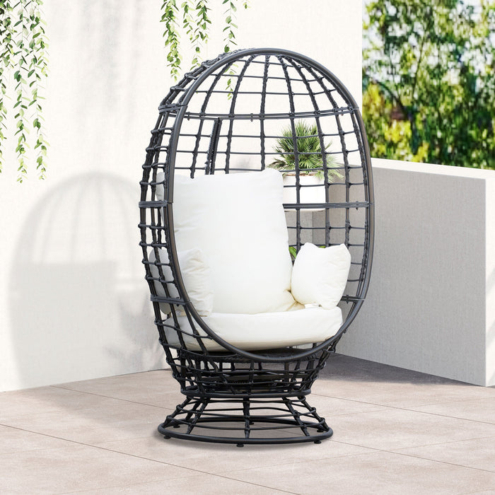 Wicker Egg Chair With 360° Swivel Base And Cushions
