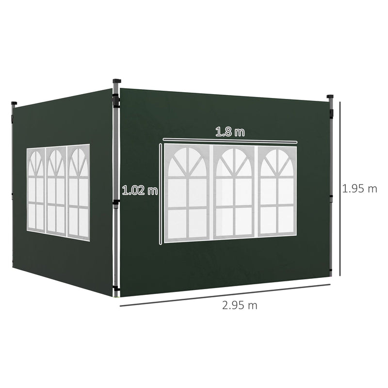 Outsunny Gazebo Side Panels, Sides Replacement with Window for 3x3(m) or 3x4m Pop Up Gazebo, 2 Pack, Green Outsunny