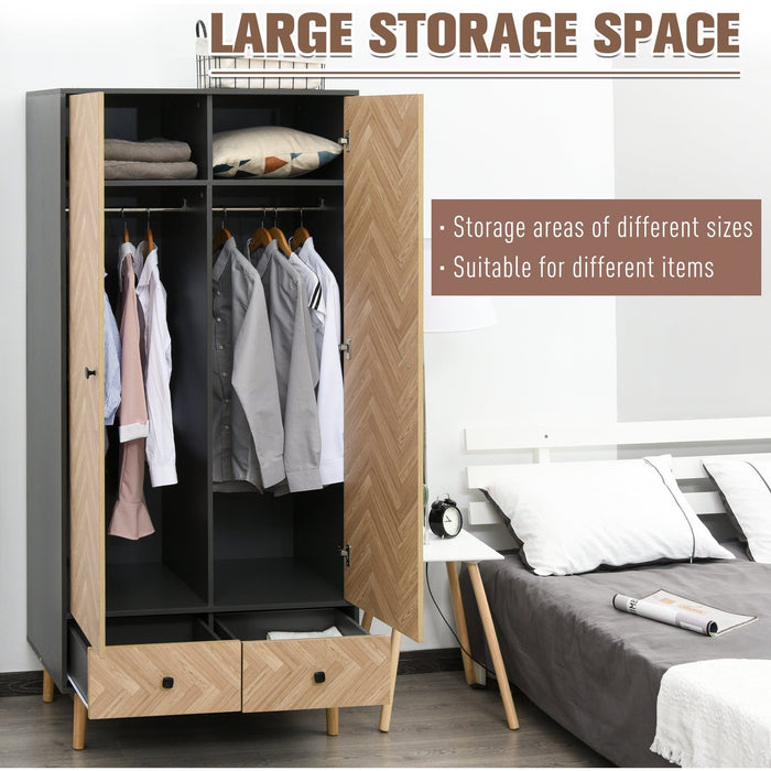 Modern Wardrobe with Shelf, Rod, and Drawers, 90x50x190cm