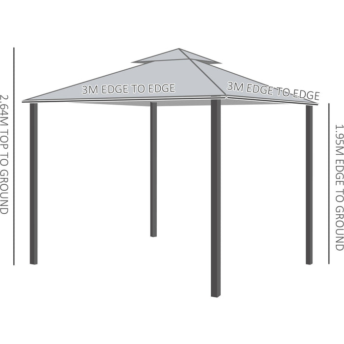 3x3m Steel Frame Garden Gazebo Canopy, Grey