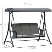 3 Person Garden Swing Chair With Side Pockets, Canopy Outsunny