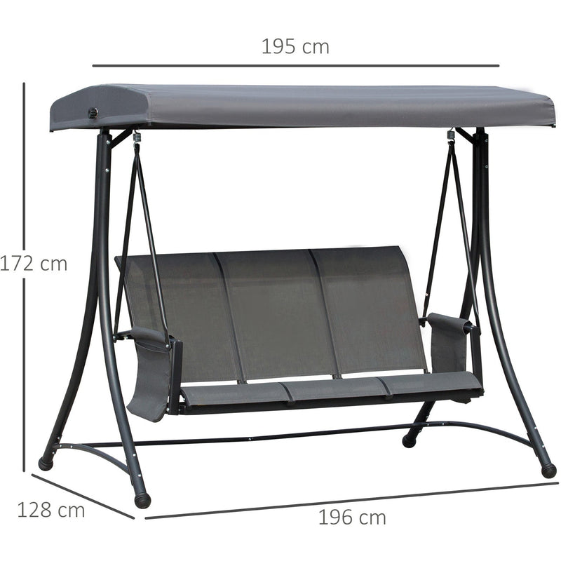 3 Person Garden Swing Chair With Side Pockets, Canopy Outsunny