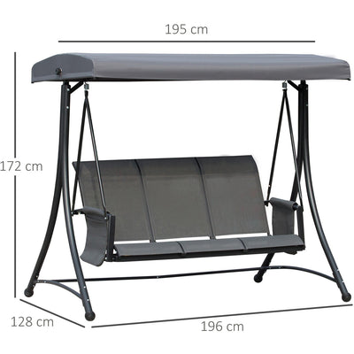 3 Person Garden Swing Chair With Side Pockets, Canopy Outsunny