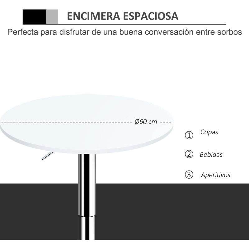 60cm White Bar Table With Adjustable Height