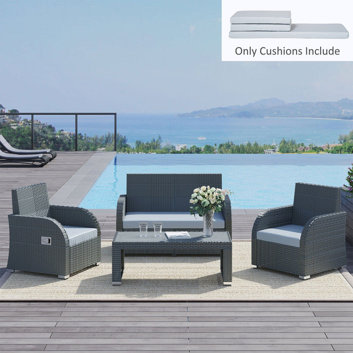 3pc Grey Outdoor Seat Cushion Set for Rattan Furniture