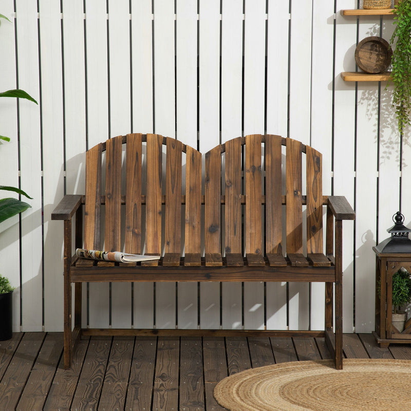 2 Seater Wooden Garden Bench, Carbonised Finish
