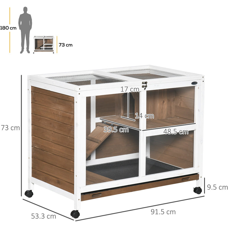 2 Level Indoor Rabbit Hutch With Wheels, Brown