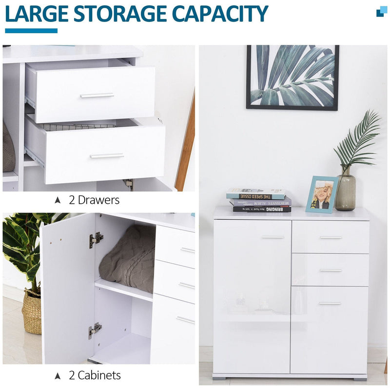 White Gloss Side Cabinet, L71 x W35 x H76cm