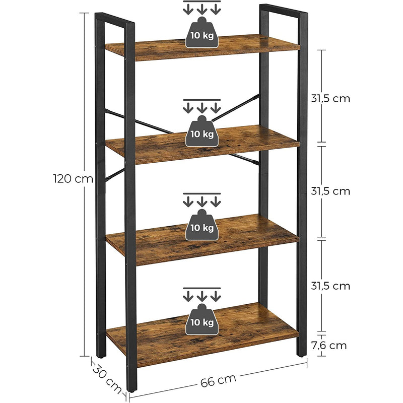 4 Shelf Bookcase by Vasagle, Rustic Brown