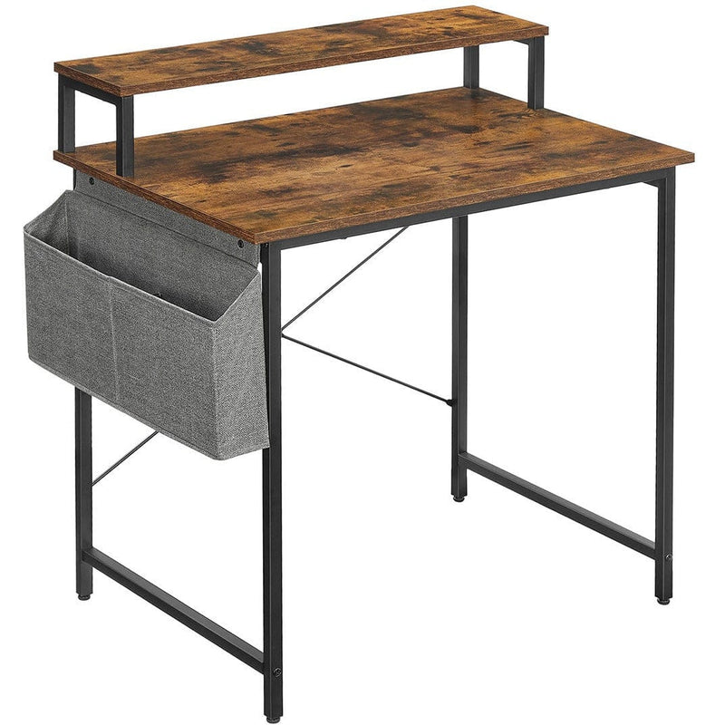 Small Desk with Monitor Shelf by Vasagle (80cm) - industrial style with black steel frame and rustic brown wooden desktop