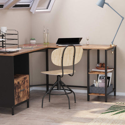 Vasagle Industrial L Shaped Corner Computer Desk with Cupboard & Shelves For Home Office