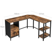 Vasagle Industrial L Shaped Corner Computer Desk with Cupboard & Shelves For Home Office