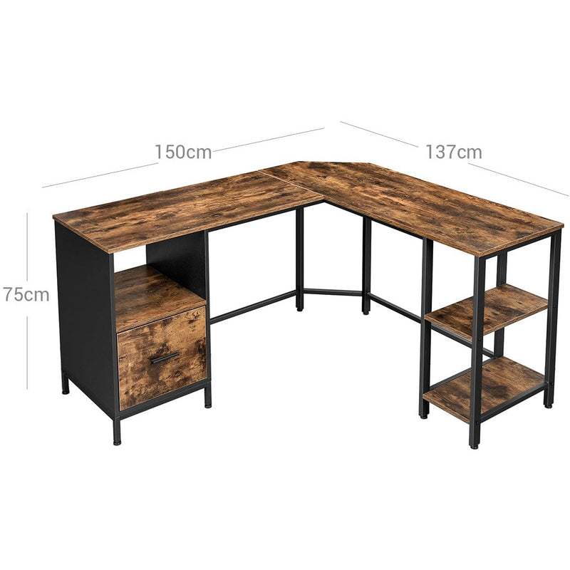 Vasagle Industrial L Shaped Corner Computer Desk with Cupboard & Shelves For Home Office