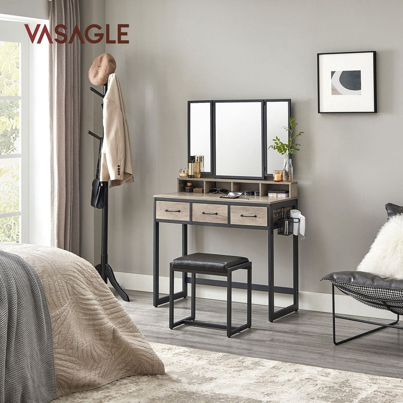 Vasagle White Dressing Table With Mirror, Drawers, and Stool For Bedroom Dressing Room