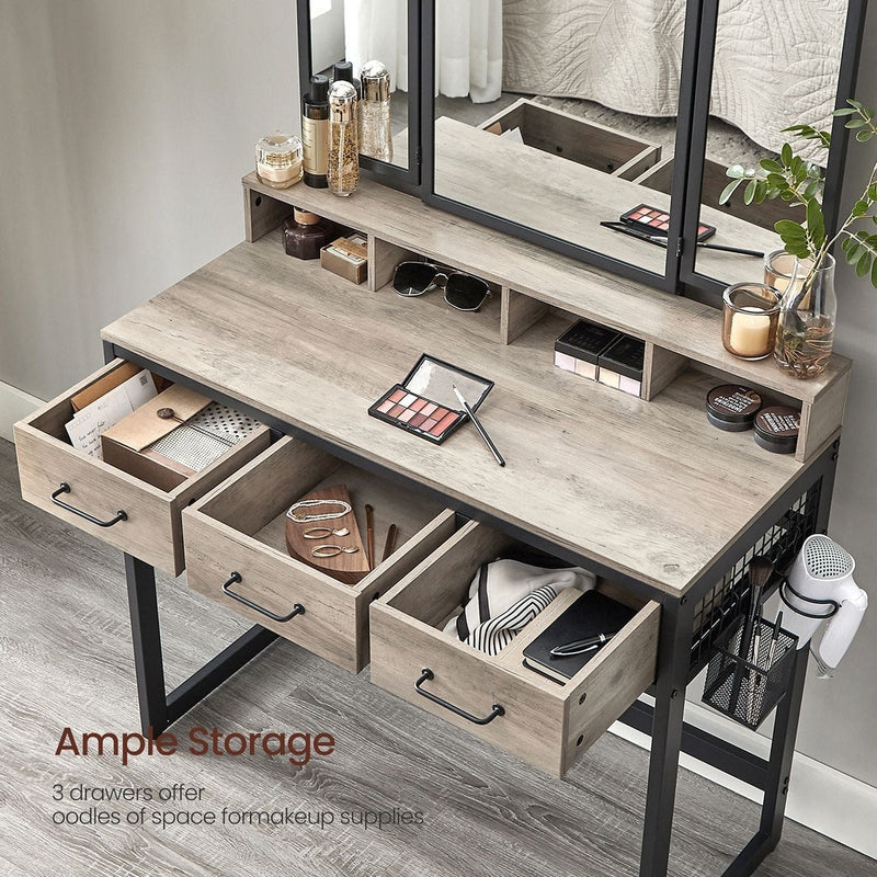 Vasagle White Dressing Table With Mirror, Drawers, and Stool For Bedroom Dressing Room