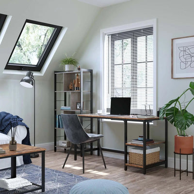 Industrial Desk With Shelves For Home Office by Vasagle - Features black steel frame and rustic brown desktop - Can be used with shelves on left or right