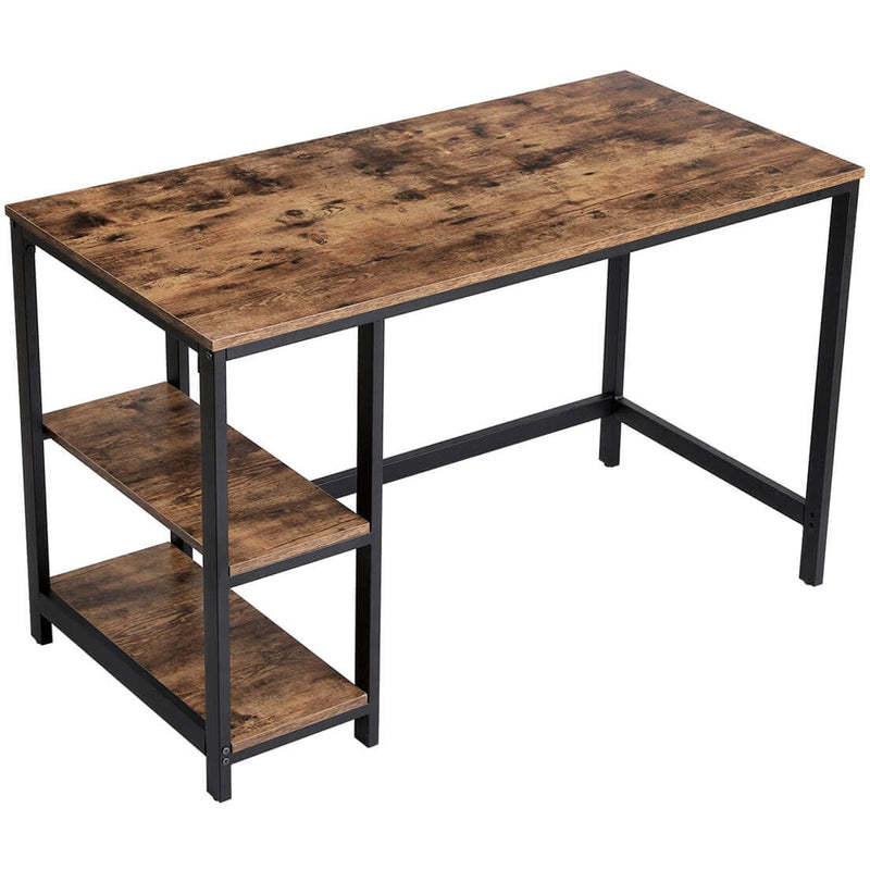 Industrial Desk With Shelves For Home Office by Vasagle - Features black steel frame and rustic brown desktop - Can be used with shelves on left or right