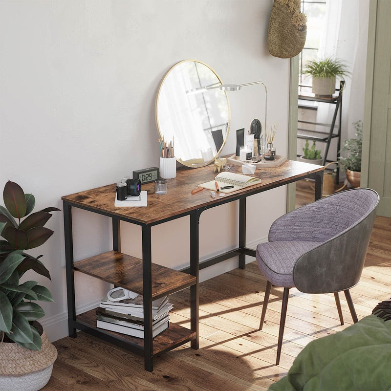 Industrial Desk With Shelves For Home Office by Vasagle - Features black steel frame and rustic brown desktop - Can be used with shelves on left or right