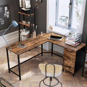 Industrial L Shaped Office Desk with Cupboard by Vasagle