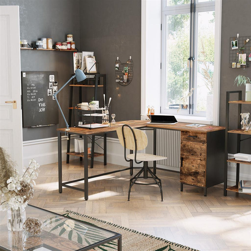 Industrial L Shaped Office Desk with Cupboard by Vasagle