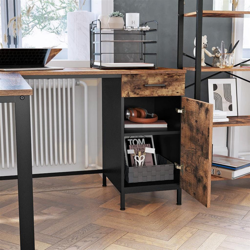Industrial L Shaped Office Desk with Cupboard by Vasagle