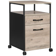 Small Under Desk Filing Cabinet With Wheels For Home Office, Greige Wooden Body and Black Steel Frame by Vasagle