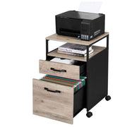 Small Under Desk Filing Cabinet With Wheels For Home Office, Greige Wooden Body and Black Steel Frame by Vasagle