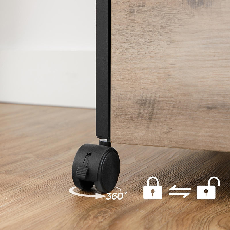 Small Under Desk Filing Cabinet With Wheels For Home Office, Greige Wooden Body and Black Steel Frame by Vasagle