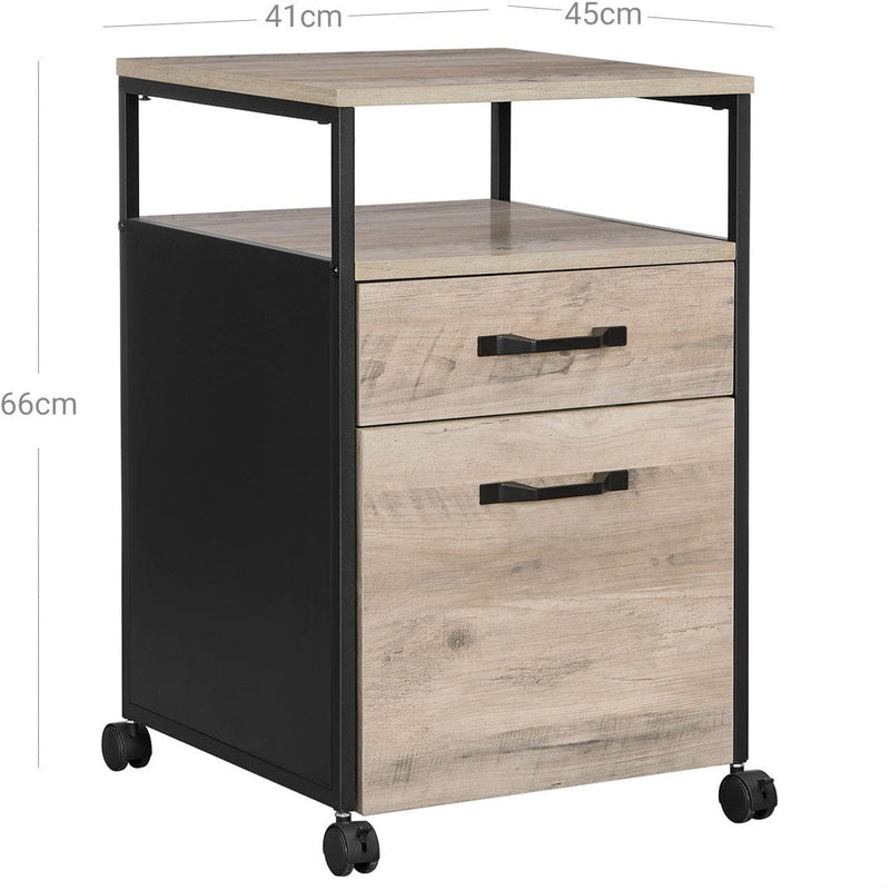 Small Under Desk Filing Cabinet With Wheels For Home Office, Greige Wooden Body and Black Steel Frame by Vasagle