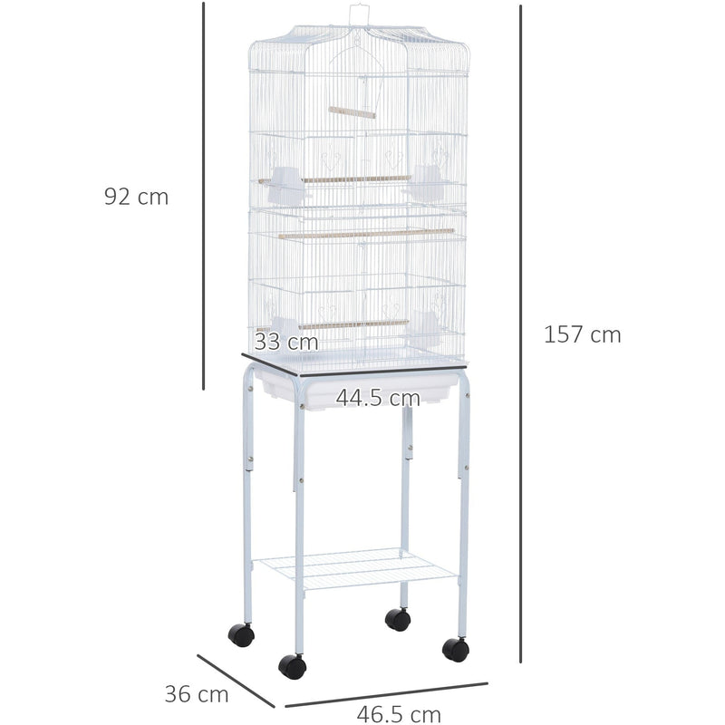 White Parrot Cage With Wheels, 47.5Lx37Wx153H cm