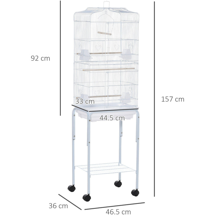 White Parrot Cage With Wheels, 47.5Lx37Wx153H cm