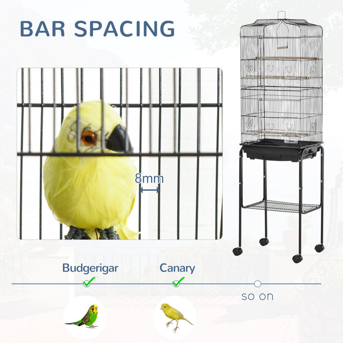 Budgie Cage With Stand, Wheels, Slide-out Tray, 36x46x157cm