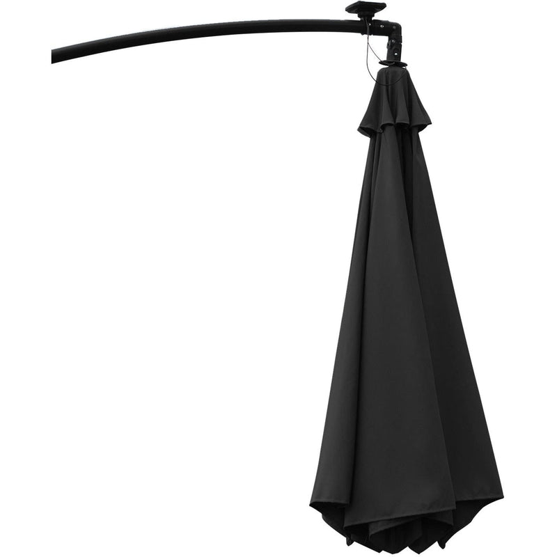 3m Banana Cantilever Patio Umbrella With Lights, Cross Base