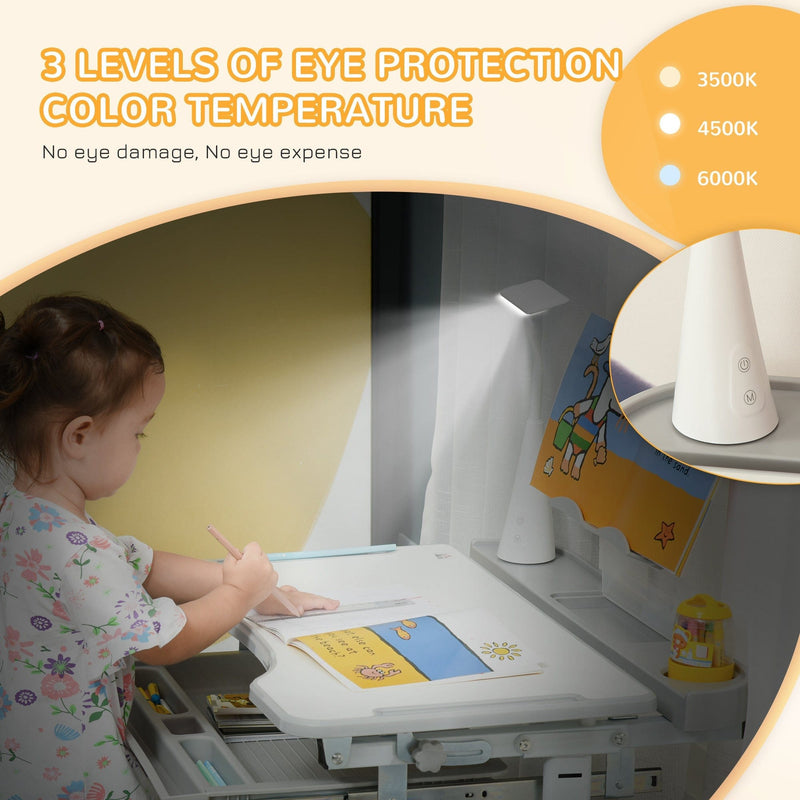 Kids' Activity Desk Set with USB Lamp & Drawer, Grey/White