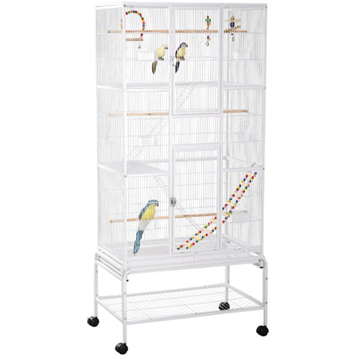 PawHut White 3-Tier Bird Cage with Toys PawHut